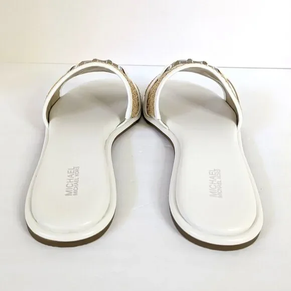 MK Michael Kors Womens Ember Slide Sandal Size 10 Natural Raffia Optic White NIB - Picture 6 of 16